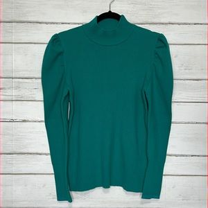 Nine West Turquoise Puff Sleeve Ribbed Mock Neck Sweater Size XL